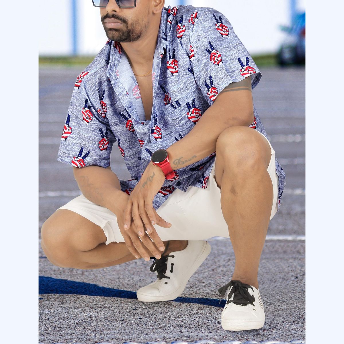 LA LEELA Men's 4th of July Hawaiian Holiday US American Flag Shirt Short Sleeve Button Down Patriotic Shirts for Men 3XL Victory Sign Blue - thumbnail 4