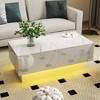 Modern Coffee Tables for Living Room, LED Coffee Table, Storage Coffee Table, Wood Center Table with 2 Drawers and Open Side Shelf, White - 2 of 4