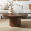 35" Modern Solid Wood Round End Table,Coffee Table With Oak Wood Veneer Tabletop,Small Space Side Table For Living Room Office-Coolbibila - 3 of 4