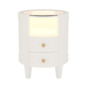 NicBex 15.74 Inch Nightstand with LED Light,Modern End Table with Glass Tabletop and Open Storage Shelf for Bedroom,Living Room,White - 1 of 4