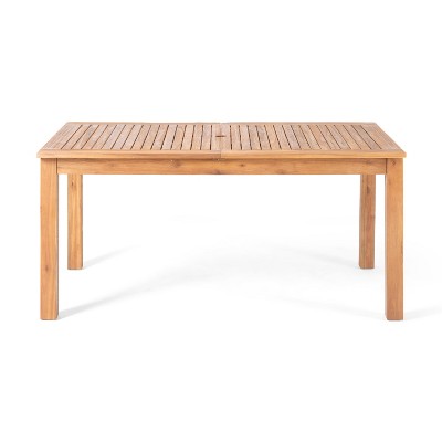 GDFStudio Zeila Outdoor Acacia Wood Expandable Dining Table with Umbrella Hole