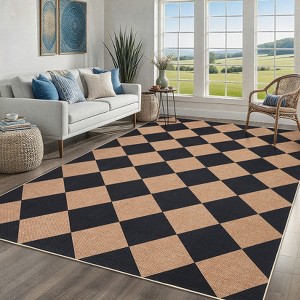 Washable Easy Jute Area Rugs for Living Room Bedroom Modern Geometric Checkered Indoor Outdoor Rug - 1 of 4