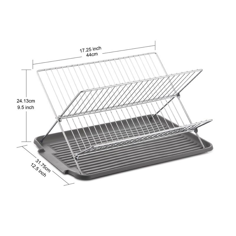 J&V TEXTILES Foldable Dish Drying Rack with Drainboard, Stainless Steel 2 Tier Dish Drainer Rack, 5 of 9