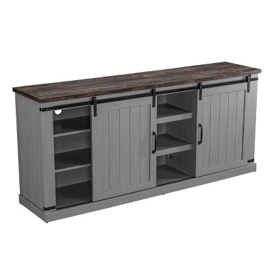 Gray Sliding Barn-Door TV Stand with Adjustable Shelves