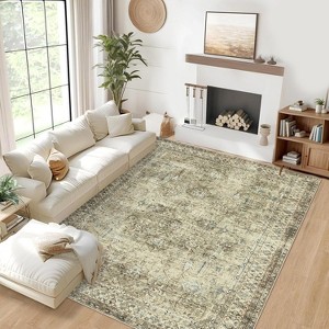 Washable Area Rugs, Non Slip Non Shedding Distressed Print Carpet, Stain Resistant Soft Floor Cover for Living Room Bedroom Dining Room Office Nursery - 1 of 4