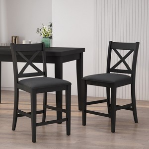 Okak Set of 2 Farmhouse Counter Height Bar Stools for Dining Rooms,High Hollow Back Upholstered Counter Bar Stools Without Arm - 1 of 4