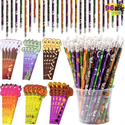 Joyfy 96 Pcs Halloween Pencils Rulers Stationery Set, Assorted 48Pcs 12 Designs Pencils, 6 Patterns Halloween Bookmarks, Party Favors Supplies