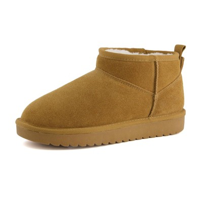 CUSHIONAIRE Hip-3 Genuine Suede Leather Ankle Boots for Women – Pull On Cozy Faux Fur Boots Womens Shoes with Comfortable Memory Foam