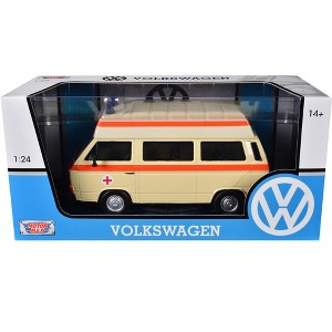 Volkswagen Type 2 (T3) High Roof Ambulance Cream with Orange Stripes 1/24 Diecast Model Car by Motormax - 1 of 1