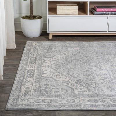 Light Gray/Ivory Synthetic Reversible Rectangular Runner Rug