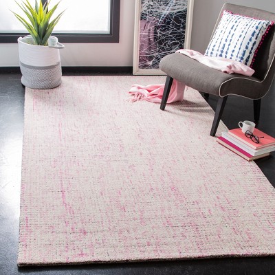 Ivory and Pink Abstract Handmade Tufted Wool Rug 4' x 6'
