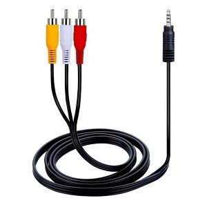 SatelliteSale Auxiliary 3.5mm Audio/Video Jack to 3 RCA Digital Stereo Composite Aux Cable Universal Wire PVC Black Cord 6 feet - 1 of 4