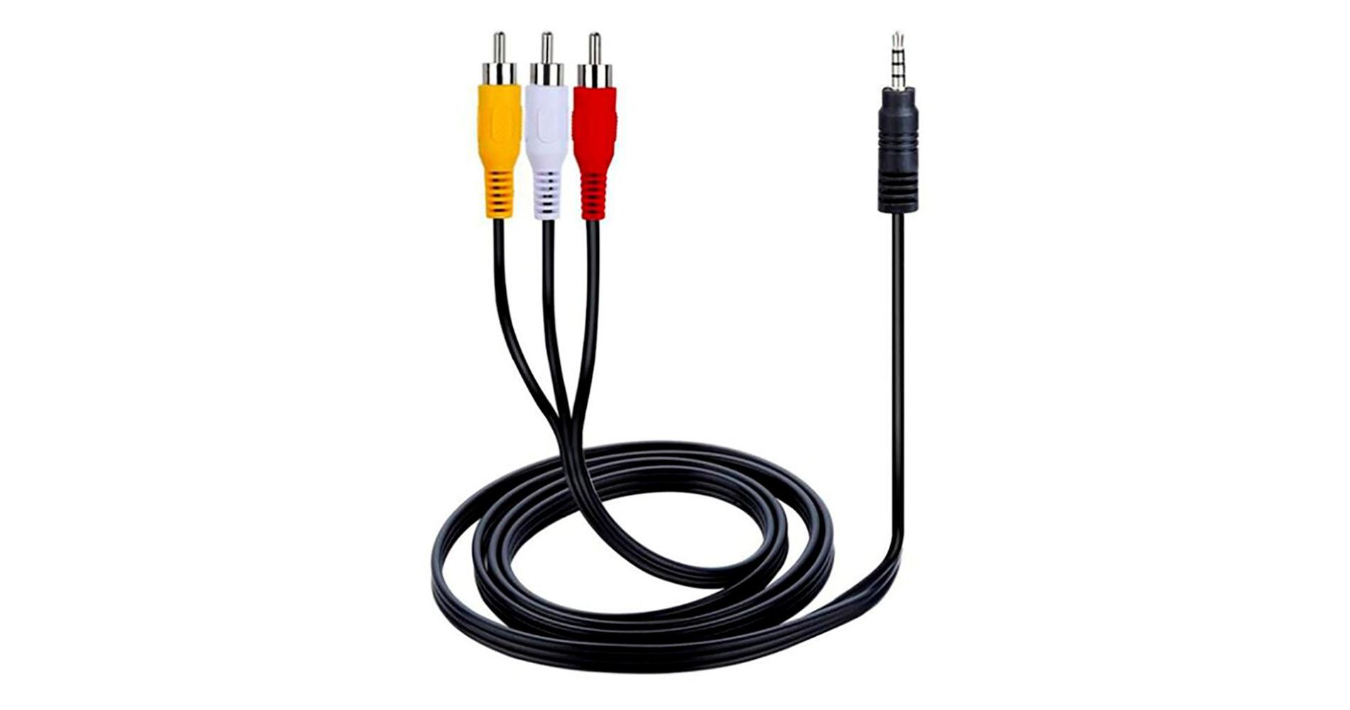 SatelliteSale Auxiliary 3.5mm Audio/Video Jack to 3 RCA Digital Stereo Composite Aux Cable Universal Wire PVC Black Cord 6 feet