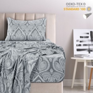 4 Piece Bed Sheets Printed Microfiber Sheet Set Ultra Soft, Easy Care Paisley Printed Sheets - Lux Decor Collection - 1 of 4