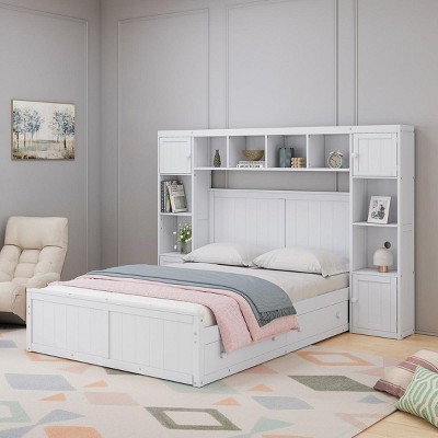 Streamdale White Full-Size Wood Bed with Integrated Storage