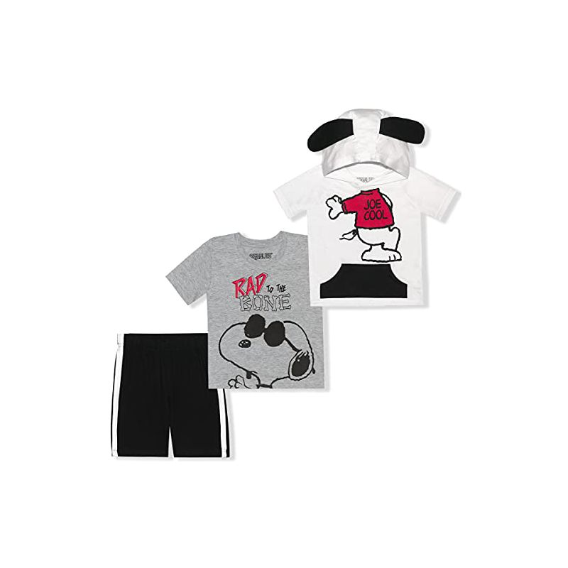 Peanuts Boy's 3-Pack Rad To The Bone Snoopy Graphic Tee, Short Sleeve Hoodie Shirt with 3D Ears and Taped Active Shorts for Toddler, 1 of 8