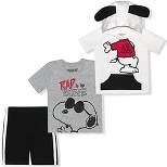 Peanuts Boy's 3-Pack Rad To The Bone Snoopy Graphic Tee, Short Sleeve Hoodie Shirt with 3D Ears and Taped Active Shorts for Toddler