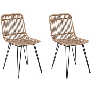 Nordlys Set of 2 Metal and Natural Rattan Dining Chairs Exotic Boho Dining Room - 1 of 4
