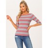 INSPIRE CHIC Women's Stripes Casual Basic Elbow Sleeves Boat Neck Slim Fit T-Shirts - 3 of 4