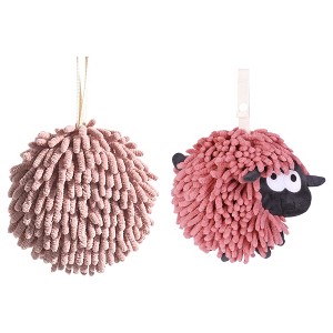 REGALWOVEN 2 Pcs Cute Comfortable Soft Absorbent Chenille Ball Fuzzy Hand Towel - 1 of 4