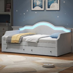 Twin Size Upholstered Daybed with LED and 3 Drawers for Bedroom or Guest Room - 1 of 4