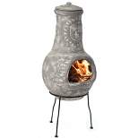 Vintiquewise Outdoor Clay Chiminea Fireplace Sun Design Wood Burning Fire Pit with Sturdy Metal Stand, Barbecue, Cocktail Party, Cozy Nights Fire Pit