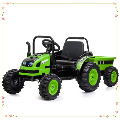 Ride On Car for Kids, Ride On Tractor with Trailer, 12V Battery Powered Electric Tractor with Remote Control,green