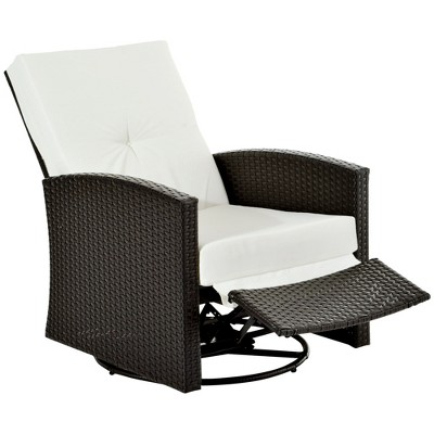 Outsunny Patio PE Rattan Wicker Recliner Chair with 360° Swivel, Soft Cushion, Lounge Chair for Patio, Garden, Backyard