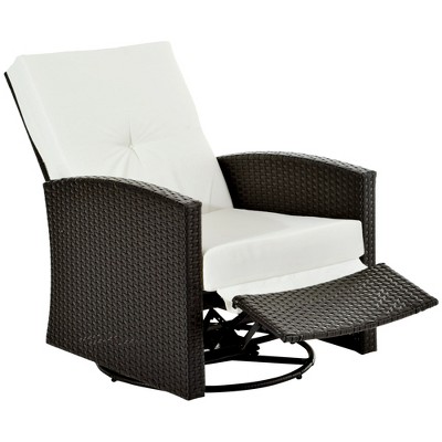 Outsunny Patio Recliner, Outdoor Reclining Chair With Flip-up Side Table,  All-weather Wicker Metal Frame Chaise With Footrest, Cushions : Target