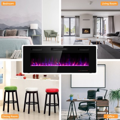 50" Black Wall Mounted Electric Fireplace with Remote Control