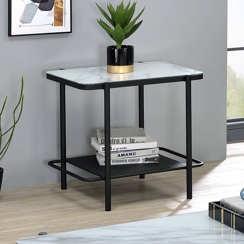 Avalan Glass Top Contemporary End Table Black Coating/White - miBasics, 3 of 8