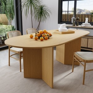 Wooakway 30"H Oval Wood Dining Table Kitchen Table Conference Table with Double Pedestal - 1 of 4