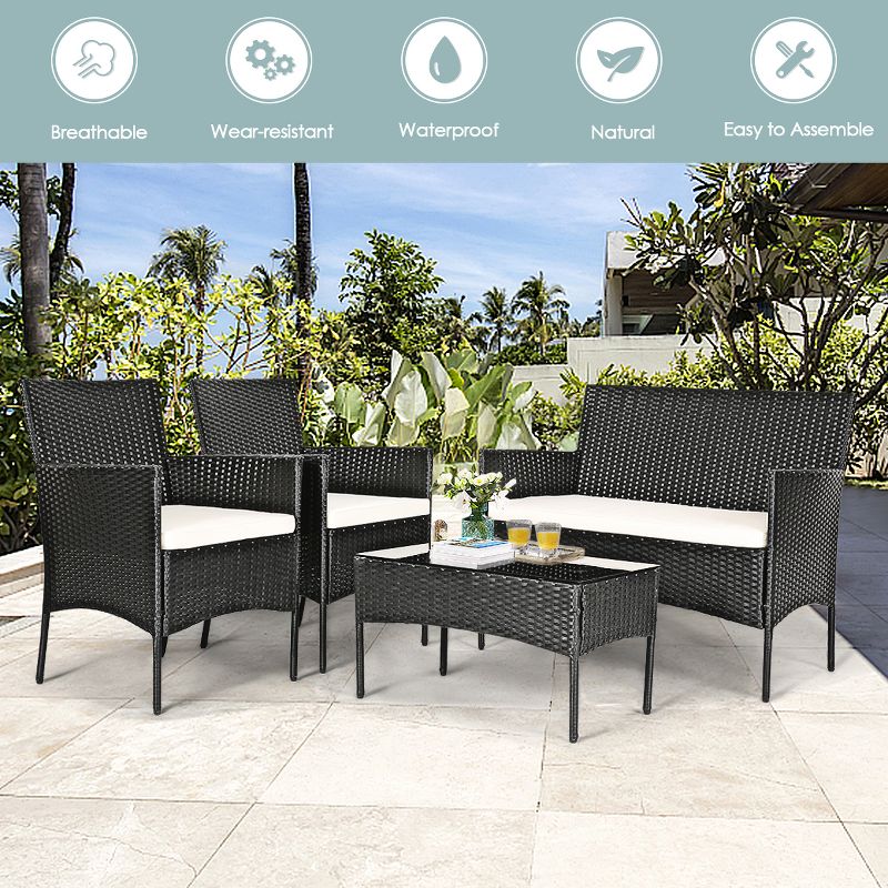Tangkula Rattan Patio Conversation Set Cushioned Sofa with Coffee Table, 5 of 9