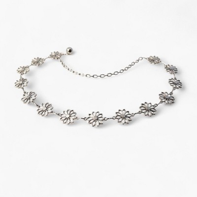Anna-Kaci Women's Floral Metal Chain Belt with Adjustable Link and Drop Detail 45.5in - Silver