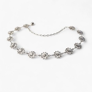 Anna-Kaci Women's Floral Metal Chain Belt with Adjustable Link and Drop Detail 45.5in - Silver - 1 of 4