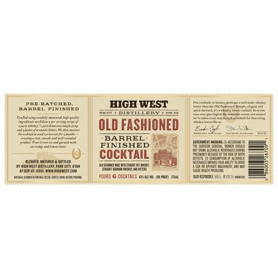 High West Old Fashioned Barrel Finished Whiskey Premixed Cocktail - 375ml Bottle