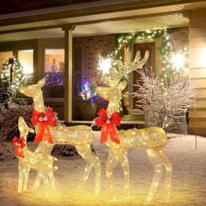 3-Piece Pre-Lit Christmas Reindeer Family Decorations with 440 Warm White LED Lights, Outdoor Holiday Yard D¨¦cor with Stakes & Ropes - 1 of 4