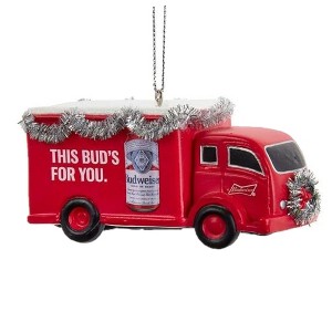 Kurt Adler Plastic Ornament for Christmas Tree, Budweiser Red Truck with Garland - 1 of 1