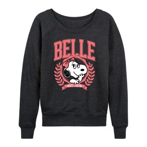 Women's - Peanuts - Belle Collegiate Lightweight French Terry Wide Neck Long Sleeve Shirt - 1 of 4