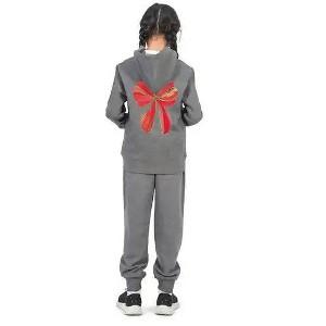 Everyday Kids Christmas Collection Festive Red & Gold Bow Girls Zip Up Hoodie – Holiday Sweatshirt - Charcoal Gray - 1 of 1
