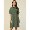 Allegra K Women's Collared Side Pockets Button Up Cotton Belted Shirt Dress - image 2 of 4