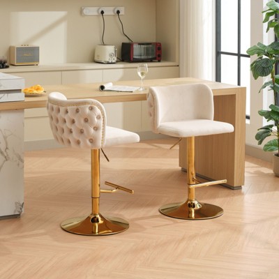 NicBex Swivel Bar Stools Set of 2,Velvet Counter Height Bar Stools with Back Tufted,Adjusatble Seat Height Bar Chairs for Home Pub,Kitchen,Cafe