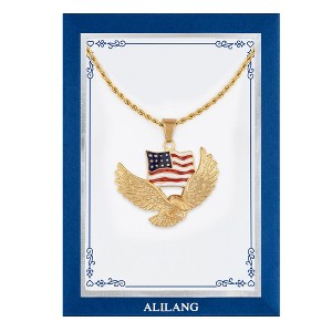 Anna-Kaci Flying Eagle with American Flag Pendant Necklace with Patriotic Gift Message Card & Envelope Jewelry Gift - 1 of 4