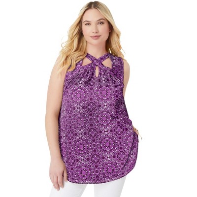 Roaman's Women's Plus Size Cutout Swing Tunic Tank