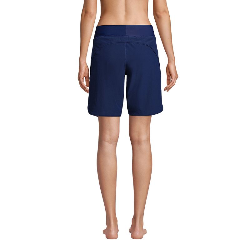 Lands' End Women's Long 9" Quick Dry Elastic Waist Modest Board Shorts Swim Cover-up Shorts, 2 of 7