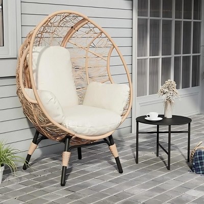 Coolbibila 1 Piece Outdoor PE Rattan Wicker Garden Egg Chair with Side Table and Cushions,Indoor Patio Oversized Backrest Chaise Lounge