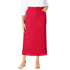 Jessica London Women's Plus Size Classic Cotton Denim Midi Skirt - 1 of 4