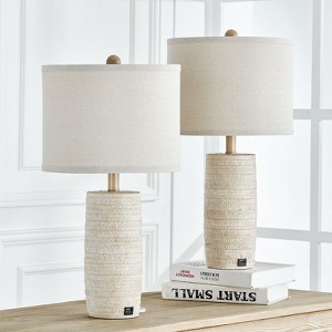 Maxax Oatmeal Resin Table Lamp with USB Charging, Layered Texture Desk Lamp for Bedroom, Living Room,3-Way 100W E26 Base - 1 of 4