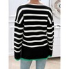Women's V-Neck Striped Sweater Color Block Knit Top Long Sleeve Side Slit Pullover Top - 4 of 4