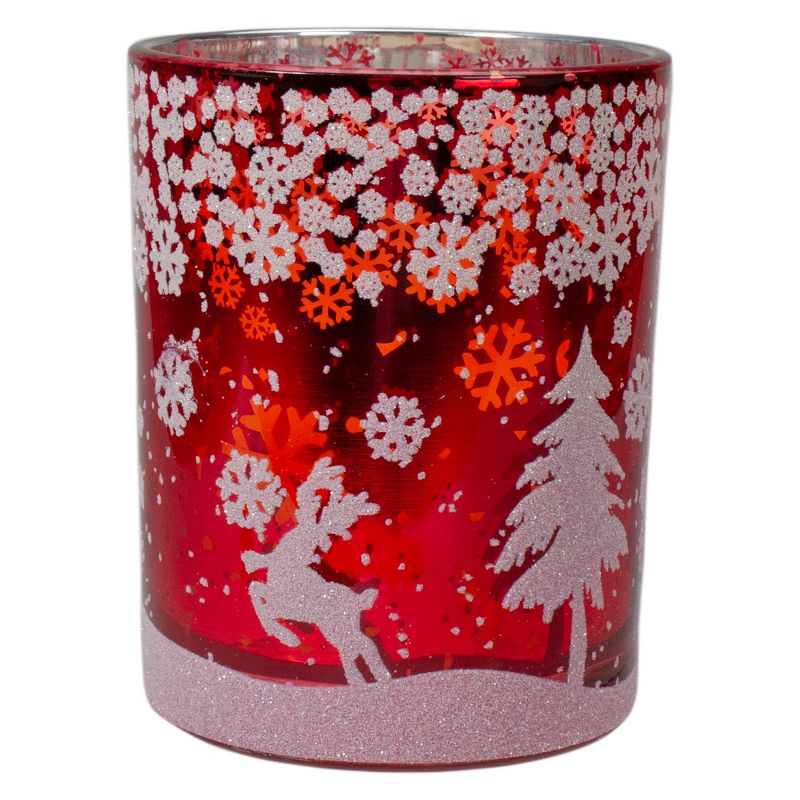 Northlight 5" Red and Shiny Silver Deer in Winter Woods Flameless Candle Holder, 5 of 6